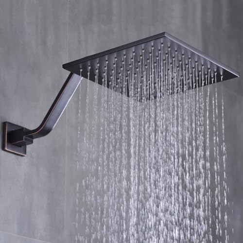 16 Inch S Shape Oil Rubbed Bronze Shower Head Arm, Square Wall Mounted Shower Arm and Flange Included - color: Oil Rubbed Bronze