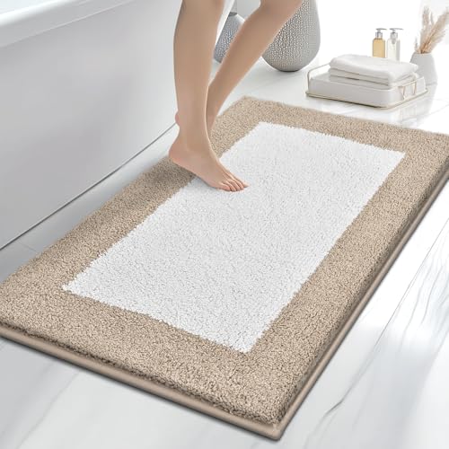 anllugs Bathroom Rugs, 30" x 46" Soft Bath Rugs, Beige & White | Non-Slip, Super Absorbent, Machine Washable, Quick Dry, Bath Mats for Shower and Bathtub, TPR Backing - color: Beige & White, size: 30" X 46"