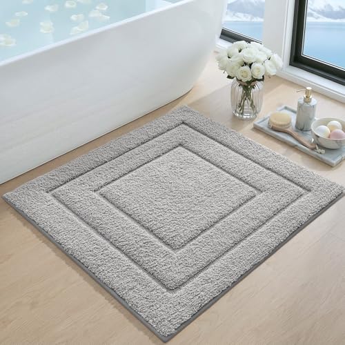 DEXI Square Bathroom Rug 26x26, Non-Slip and Absorbent Bath Mat, Light Grey | Machine Washable, Soft Plush Microfiber Bathmat with Rubber Back, Quick Dry Rug for Shower, Tub, Sink - color: Light Grey, size: 26" X 26" (Square)