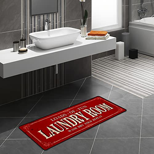 ROMAMIGO Farmhouse Red Runner Rug (20 X 47 inch), Non-Slip, High Pile, Handmade, Kitchen, Bathroom, Laundry Room Decor - color: Red