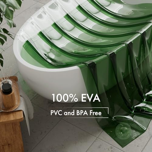 AmazerBath 100% EVA Shower Curtain Liner, 72 x 72 Inches Heavy Duty Shower Curtain and Liner 2-in-1 with 3 Clear Stones and 12 Brass Grommets, Color Block Soft Shower Liner - Clear & Pine Green - color: Rainbow Flip Emerald