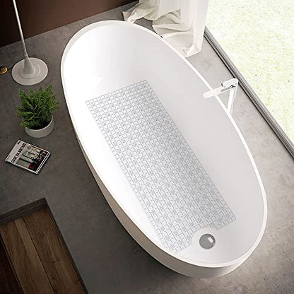 DEXI Bathtub Mat Non Slip, 39x16 Bath Tub Shower Floor Bathroom Mats Clear | Extra Long Suction Cups, Drain Holes, Machine Washable for Tub Shower Floor Bathmat - color: Clear