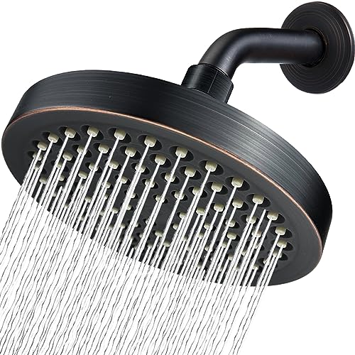 High Pressure Rain Shower Head with Arm - High Flow Rainfall Showerhead - Luxury Modern Look - Pressure Boosting (6" Shower Head with 6" Arm, Oil Rubbed Bronze) - color: Vintage Oil Rubbed Bronze
