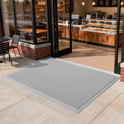 Front Door Mat 36''x59'', Drainage Heavy Duty Dirt Trapping Non-Slip Doormats, Outdoor Rubber Floor Mats, Restaurant Commercial Kitchen Industral Pool Entrance Bar Wet Area, Grey - color: Grey, size: 36''x59''