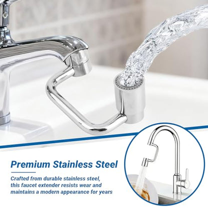 Faucet Extender for Bathroom Sink, Dual Modes Bubble Stream & High Pressure Spray, 1440° Rotation 4 Connector Foldable Design, Fits Most Faucets for Kitchen Bathroom Sink, Splash Proof Water Saving