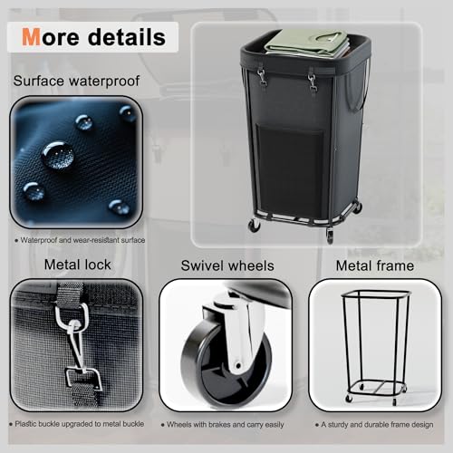 Laundry Basket with Wheels Rolling Laundry Basket, Removable Laundry Bag Design for Daily Use in Bathrooms and Laundry Rooms (Black, 160L) - color: New Black