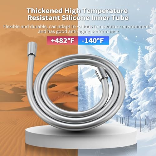 TRIPHIL Kink-free Silicone Shower Hose, 118" Extra Long Flexible RV Handheld Shower Head Hose Replacement, Premium Anti-Explosion, with Brass Insert and Nut, Silver Gray - color: Silver Gray, size: 118 Inch