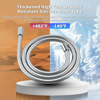 TRIPHIL Kink-free Silicone Shower Hose, 118" Extra Long Flexible RV Handheld Shower Head Hose Replacement, Premium Anti-Explosion, with Brass Insert and Nut, Silver Gray - color: Silver Gray, size: 118 Inch