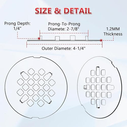 Enhon 1 Pack 4-1/4 Snap in Shower Drain Cover | Round Strainer Drain Grid, Bathroom Shower Grate Cap Replacement for Hair Catcher, Stainless Steel