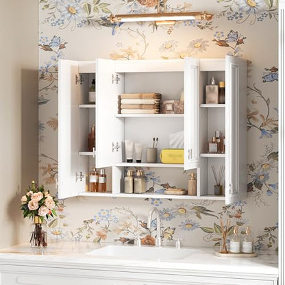 Marzzi 36" x 28" Bathroom Medicine Cabinet with Open Shelf | Wall Mounted Bathroom Storage Cabinet with Adjustable Shelves, Over The Toilet Wall Cabinet, Painted Finish - color: White