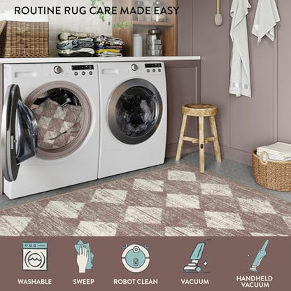 Checkered Runner Rug 2x8 Beige, Hallway Kitchen Bathroom Non Slip Washable - color: Beige, size: 2' x 8' (Runner)