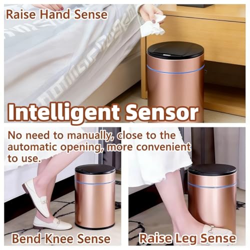 Smart Trash Can, Sensor Opening and Closing (1, Rose Gold) | Automatic Trash Can for Living Room, Bedroom, Kitchen and Bathroom - color: Pink