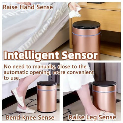 Smart Trash Can, Sensor Opening and Closing (1, Rose Gold) | Automatic Trash Can for Living Room, Bedroom, Kitchen and Bathroom - color: Pink