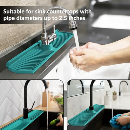 Extra Long Silicone Faucet Mat, 76cm Double-Sided Drain Pad for Kitchen Sink & Bathroom, Flexible Splash Guard with Center Hole, Non-Slip, Easy to Clean, Fits Most Faucets (Teal) - color: Teal