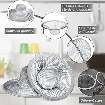 12 Pieces Stainless Steel Sink Strainer Drain Strainer with 4.5/2.75/2.25 Inch for Sink Drainage Kitchen Bathroom Bathtub Drain Screen