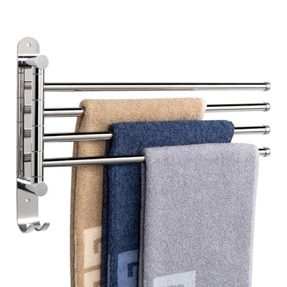 NearMoon Swivel Towel Rack, 13.8" Thicken 304 Stainless Steel 4-Arm Towel Bar, Space Saving Wall Mounted Towel Holder with Hook, Rustproof Swing Out Towel Hanger for Bathroom, Kitchen (Chrome Finish) - color: Chrome Finish, size: 13.8 Inch