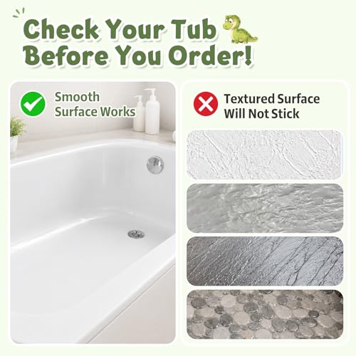 Baby Bath Mat for Tub Non Slip Kids, BPA Free Extra Long Bathtub Mat 40x16 with Drain Holes and 200 Suction Cups, Non Toxic Machine Washable Toddler Bath Mat, Eco-Friendly Certified - color: W-dinosaur