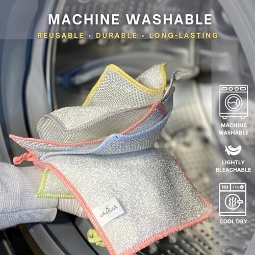 Scrubbing Dishcloths 2ply Mesh Scrub Reusable Dishrag 6pk 6x7in | 2-Sided Bamboo-Rayon Kitchen Cloth + Silver Mesh, Non-Scratch, Thin, Ultra-Light, Durable, Fast-Drying, Odorless, Washable - color: Modern Pastels, size: 6" x 7" -6 Pack