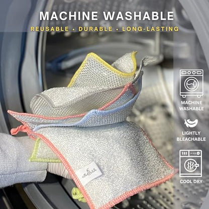 Scrubbing Dishcloths 2ply Mesh Scrub Reusable Dishrag 6pk 6x7in | 2-Sided Bamboo-Rayon Kitchen Cloth + Silver Mesh, Non-Scratch, Thin, Ultra-Light, Durable, Fast-Drying, Odorless, Washable - color: Modern Pastels, size: 6" x 7" -6 Pack