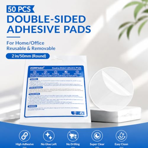 ZOMPAGO Heavy Duty Double Sided Mounting Circle Tape Picture Hanging 50PCS | Waterproof, strong high strength adhesion, removable no residue, shower applicable, durable wall mounting adhesive dots - size: 50PCS（Circle）