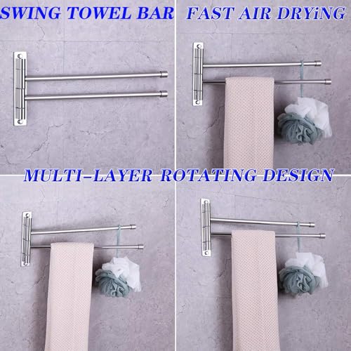 GERZWY Bath Towel Rack Hanger Towel Holder Organizer Bathroom Swing Arm Towel Bars 2-Arm Wall Mount Stainless Steel Polished Finish - color: Polished