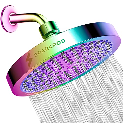 SparkPod Rain Shower Head, 6 Inch Round, Radiant Rainbow Finish | High Pressure Shower Heads, 90 Nozzles, Adjustable Showerhead, No Tools Needed, Universal Connection - color: Radiant Rainbow, style: 6 Inch Round