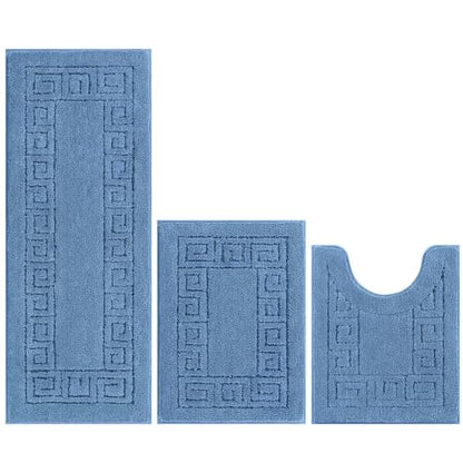 Pauwer Bathroom Rugs Sets 3 Piece, Plush Absorbent Bath Rug, Blue | Microfiber Bath Mat Set, Non Slip Washable, Quick Dry Floor Carprt, Soft U Shaped Toilet Mats For Bathroom Shower Sink - color: Blue