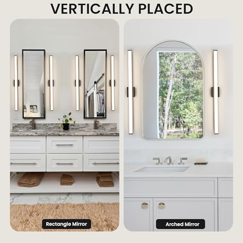 Modern LED Bathroom Vanity Light 48 inch 32W Dimmable 3CCT Bathroom Light Fixture Over Mirror Rectangle Bath Vanity Light Bar with Double Layer Acrylic Shade (Matte Black) - color: Black, size: 48 inch