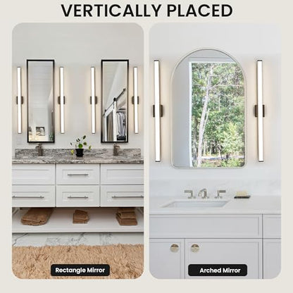 Modern LED Bathroom Vanity Light 48 inch 32W Dimmable 3CCT Bathroom Light Fixture Over Mirror Rectangle Bath Vanity Light Bar with Double Layer Acrylic Shade (Matte Black) - color: Black, size: 48 inch