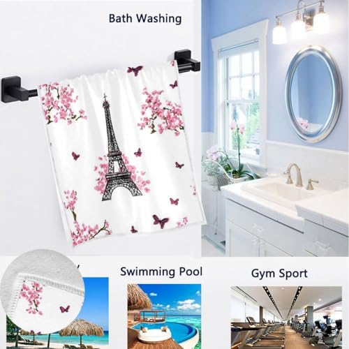 Naanle Stylish Romantic Paris Eiffel Tower with Butterfly Print Soft Guest Hand Towels for Bathroom, Hotel, Gym and Spa (16 x 30 Inches,White) - color: Eiffel Tower