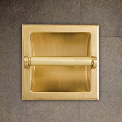 SENTO Recessed Gold Toilet Paper Holder, Wall Mounted Heavy Duty Metal Toilet Paper Roll Holder with Rear Mounting Bracket, in Wall, Easy Installation, Satin Brass - color: Satin Brass