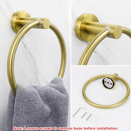 NearMoon Bath Towel Ring, Bathroom Hardware Accessories-Thicken Stainless Steel Hand Towel Holder for Bathroom, Modern Round Towel Hanger Wall Mounted (Brushed Gold, 1 Pack) - color: Brushed Gold