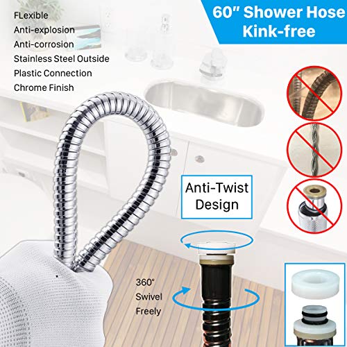 RV Shower Head with Hose and On Off Switch, 3-Spray Camper Water Saving and High Pressure Shower Head with Hose for RV, Camper, Van, Travel Trailer, Motorhome and Boat, Chrome and Dark Gray Finish - color: Chrome/Dark Gray