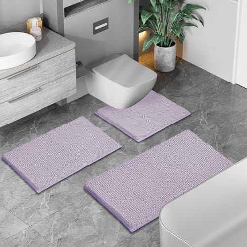 Chenille Bath Mats Set 2 Piece Non-Slip Luxury Bath Runner Rugs Extra Soft Absorbent Shaggy Washable Dry Plush Area Carpet Mats - Lavender - color: Lavender