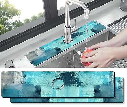 Kitchen Sink Splash Guard Faucet Mat -2 PC Super Absorbent Fast Drying Mat Sink Gadgets-Splash Guard Behind Faucet Drip Catcher for Kitchen, Bathroom,Sink Mat, Dish Drying Mat, Bathroom(23.5" X 5.5" ) - color: Blue, size: 23.5" x 5.5" (2 Pack)