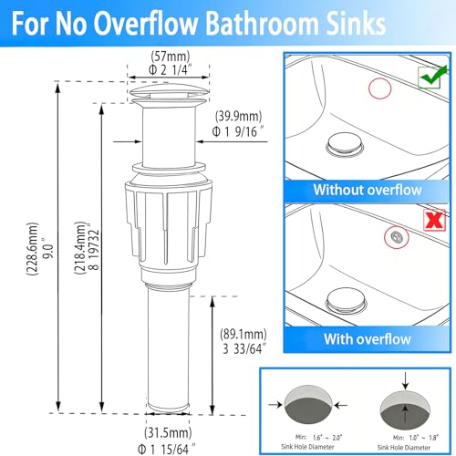 Bathroom Sink Drain Without Overflow- Brushed Gold Pop up Drain for Bathroom Vanity Vessel Sink Drain Stopper - Anti-clog Pop-up Plastic Drain with Hair Catcher Strainer - color: Brushed Gold
