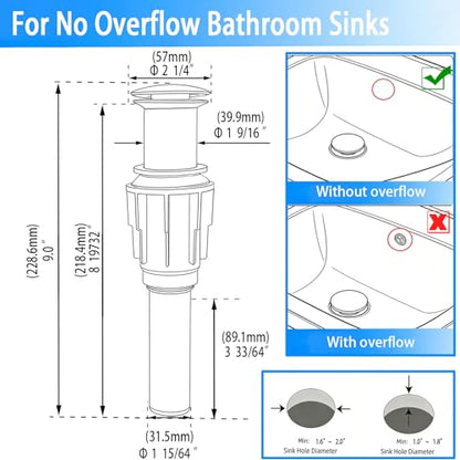 Bathroom Sink Drain Without Overflow- Brushed Gold Pop up Drain for Bathroom Vanity Vessel Sink Drain Stopper - Anti-clog Pop-up Plastic Drain with Hair Catcher Strainer - color: Brushed Gold