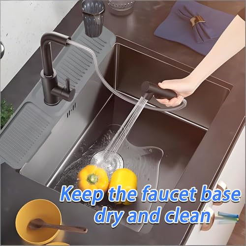 24 Inch Light Gray Durable Faucet Mat, Silicone Kitchen Sink Splash Guard Behind Faucet, Draining Mat for Kitchen/Bathroom/Farmhouse/RV (60 * 15 * 1.8cm) - color: Light Gray
