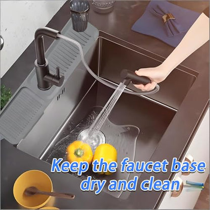24 Inch Light Gray Durable Faucet Mat, Silicone Kitchen Sink Splash Guard Behind Faucet, Draining Mat for Kitchen/Bathroom/Farmhouse/RV (60 * 15 * 1.8cm) - color: Light Gray