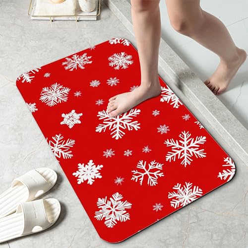 Christmas Snowflakes Bath Mat 29.5"x17",Slim Low-Profile Fast Drying Super Absorbent Bathroom Rug with Non-Slip Backing, Easy-Clean Modern Floor Mat for Tub, Shower, or Entryway - color: Christmas Snowflakes