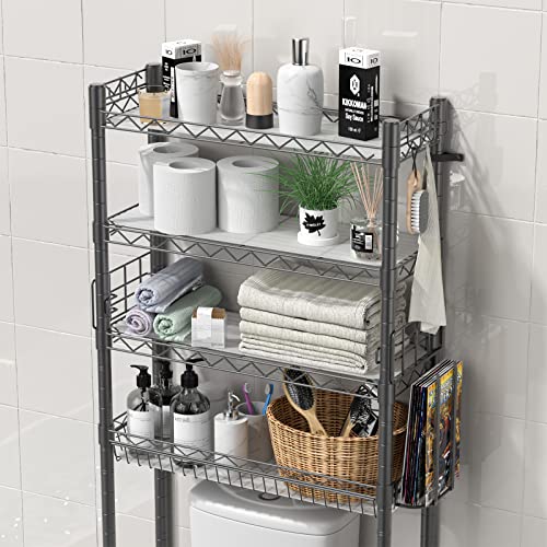 Hodonas Over The Toilet Storage Shelf, Gray, 26.97" x 9.84" x 67.32" | Sturdy Carbon Steel, 4 Tiers, Adjustable, Freestanding, Stable Above Toilet for Bathroom Storage, Easy to assemble - color: Grey-4 Tier