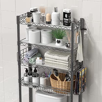 Hodonas Over The Toilet Storage Shelf, Gray, 26.97" x 9.84" x 67.32" | Sturdy Carbon Steel, 4 Tiers, Adjustable, Freestanding, Stable Above Toilet for Bathroom Storage, Easy to assemble - color: Grey-4 Tier