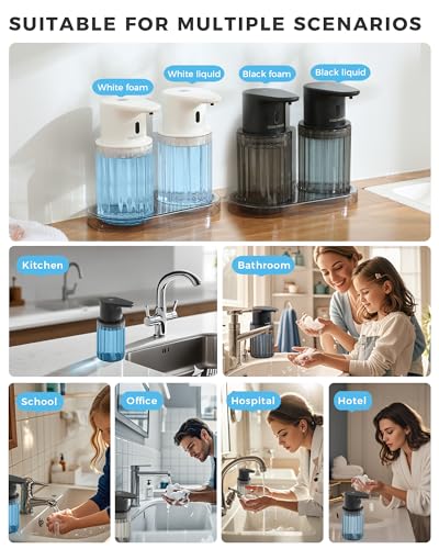 Automatic Foaming Soap Dispenser Touchless, USB Rechargeable Soap Dispenser | Adjustable Foam Levels, 10oz/300mL Hands Free Sensor, Waterproof, Wall Mounted or Countertop for Bathroom & Kitchen - color: Black, style: Foam
