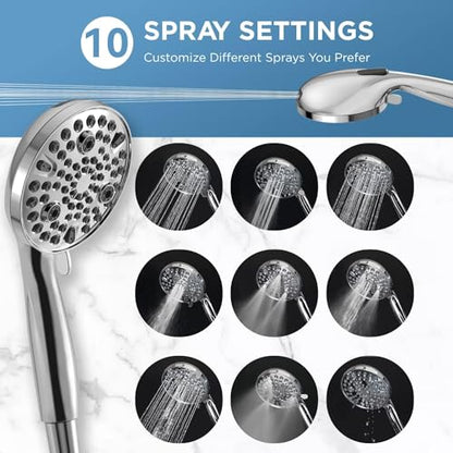 Dual Handheld Shower Head Combo, 2-in-1 Rain Shower Heads System Wide Rainfall Shower Head and 10 Modes High Pressure Hand Held Showerhead with Built-in Power Wash - Chrome - color: Chrome, size: 10 Inch Standard