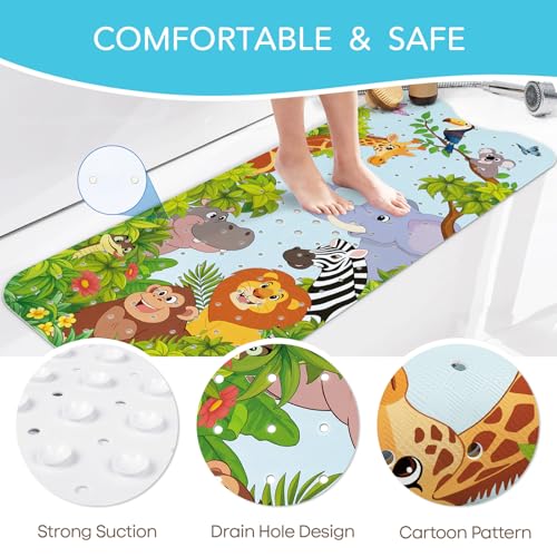 SHUCHING Baby Bath Mat for Tub Non Slip-40x16 Inch, Safari Animal | Bathtub Mat for Kids & Toddler Mold Free, Long Shower Mat for Inside Shower with Suction Cup, Machine Washable - color: Jungle Animal