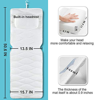 OMYSTYLE Full Body Bath Pillow, Bath Pillows for tub with Mesh Washing Bag & 21 Non-Slip Suction Cups, Spa Bathtub for Head Neck Shoulder and Back Support - 5D Air Mesh & Quick Drying - color: White