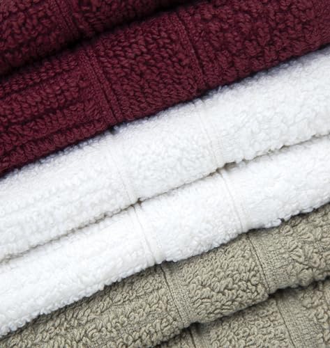 PH Pleasant Home Ribbed Wash Cloths Set - 12 Pack (12” x 12”) – 509 GSM - 100% Ring Spun Cotton Wash Cloth - Super Soft and Highly Absorbent Face Towels (Maroon, White & Tan) - color: Maroon, White & Tan, style: Ribbed