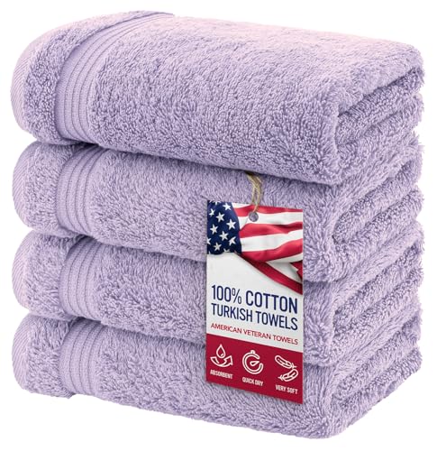 American Veteran Towel, Hand Towels for Bathroom Set of 4, 100% Cotton Turkish Hand Towel Sets, Soft Hand Face Towels, Lilac Hand Towels - color: Lilac
