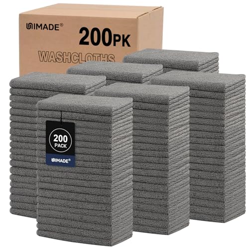 Washcloths Bulk 200 Pack Face Towels, Highly Soft Wash Cloths | Hand Towels, Fast Drying Multi-Purpose Microfiber Cleansing Cloths for Bathroom, Hotel, Spa, and Salon Grey (12" x 12") - color: Grey