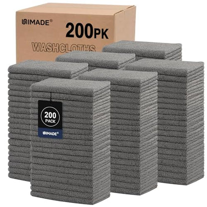 Washcloths Bulk 200 Pack Face Towels, Highly Soft Wash Cloths | Hand Towels, Fast Drying Multi-Purpose Microfiber Cleansing Cloths for Bathroom, Hotel, Spa, and Salon Grey (12" x 12") - color: Grey
